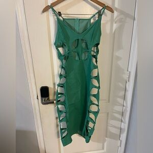 Elegant Backless Green Cut-Out Dress